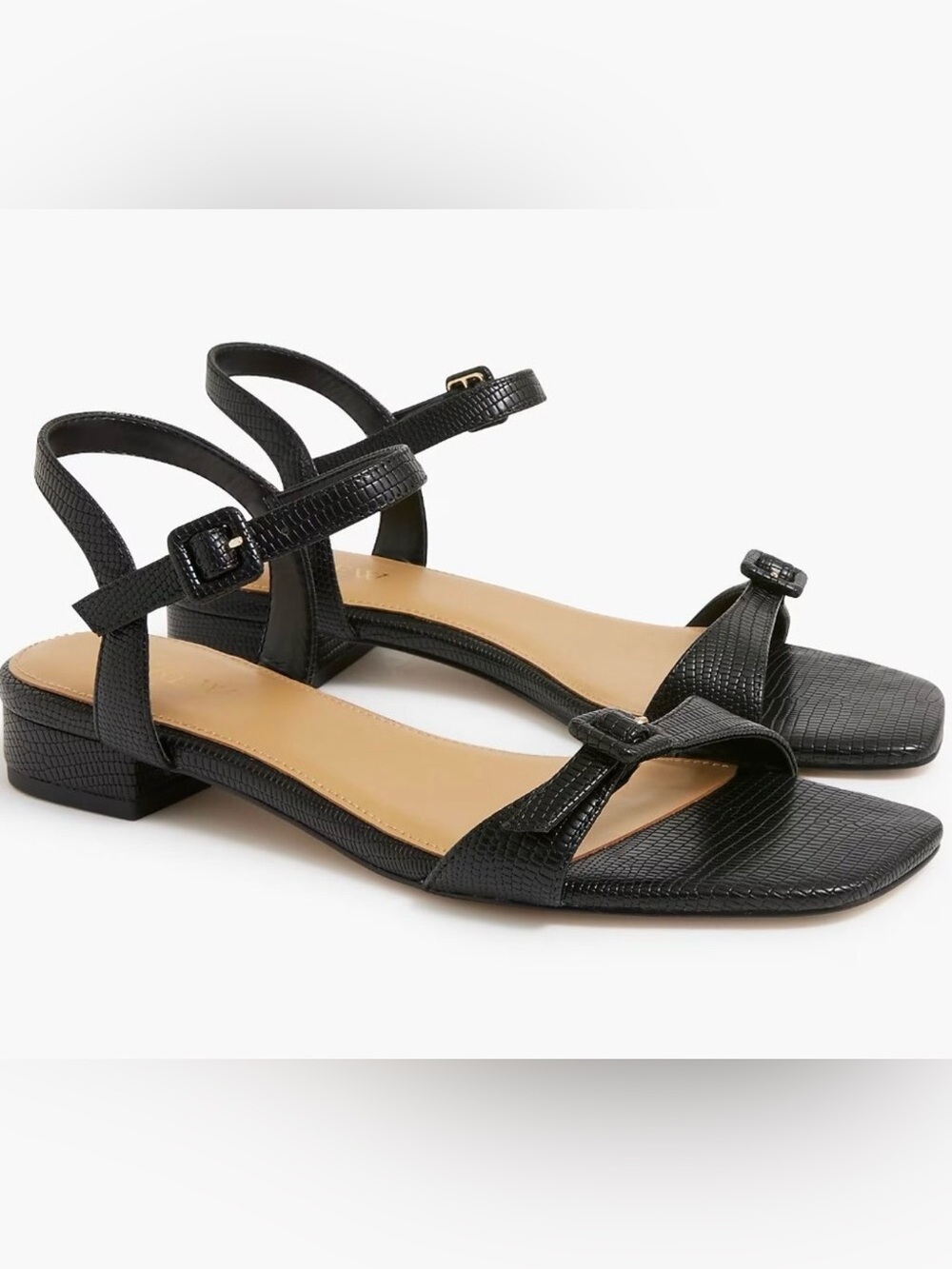 J. Crew Black Lizard-Embossed Strappy Low Heel Sandals-Sz 12M NEW w/Box